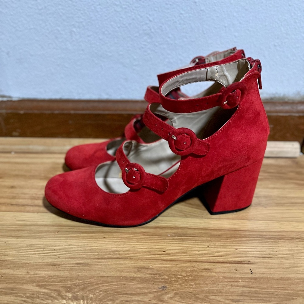 Red Block Heels
